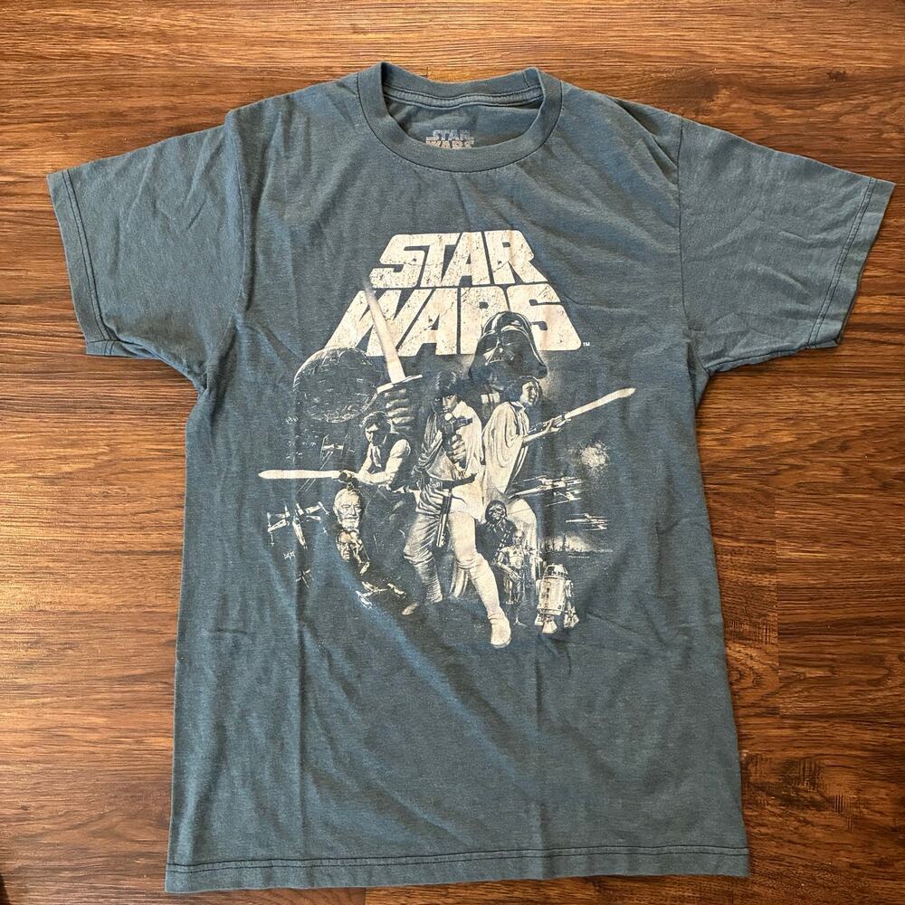 Star Wars A New Hope Graphic T-Shirt Men’s Small Blue Movie Poster Tee